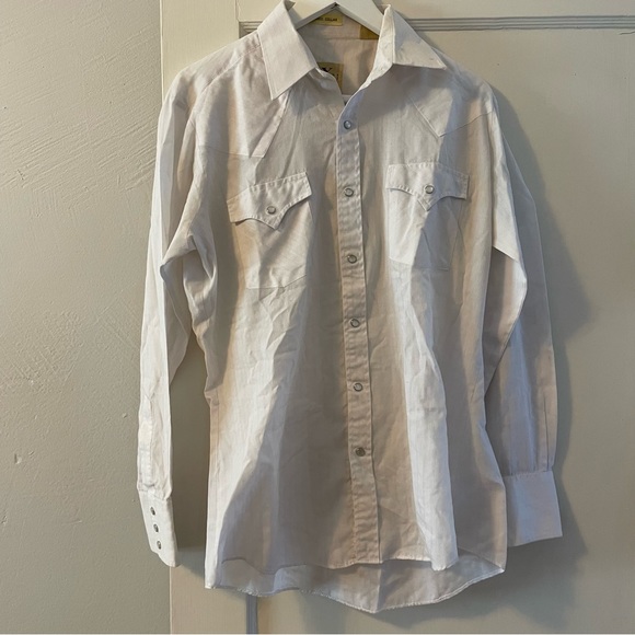 COPY - Vintage Ely Cattleman Fused Collar Western Shirt - White - Picture 1 of 8